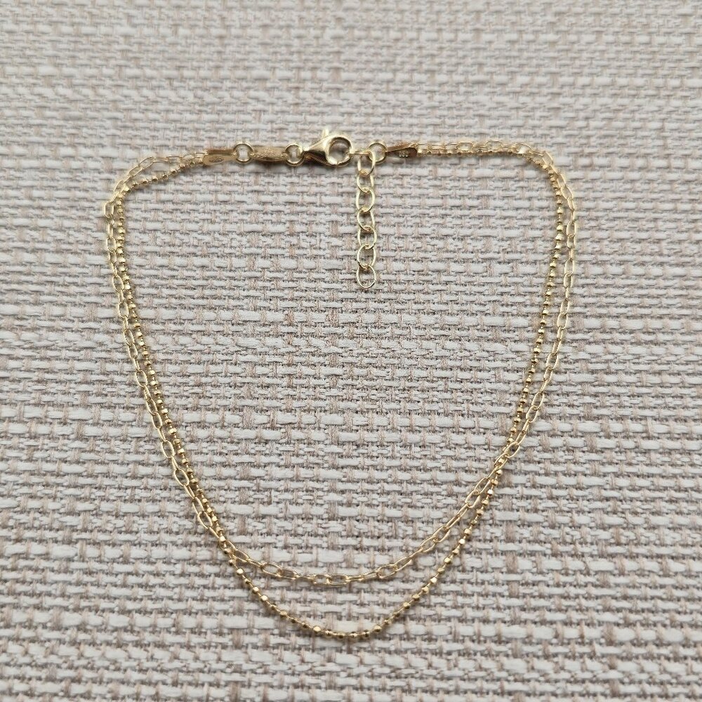 9+1 Inch Gold Over Sterling Silver Layered Chain Ankle Bracelet A6418